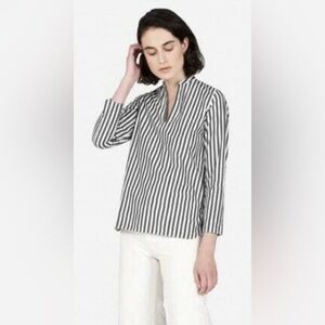 Everlane Black and White Striped Tunic Poplin Split Neck